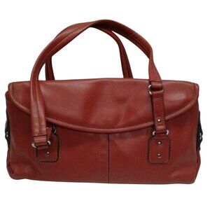 Relic Vintage Handbag Red Pebbled Leather Double Handles Buckle Accents Purse